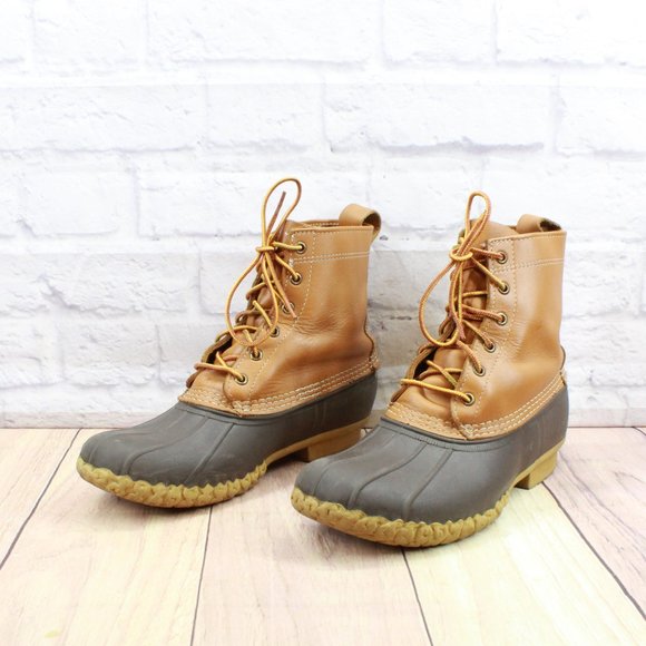 LL Bean Brown Leather Lace Up Waterproof Thinsulate Duck Boots Size 9 M - Picture 2 of 9